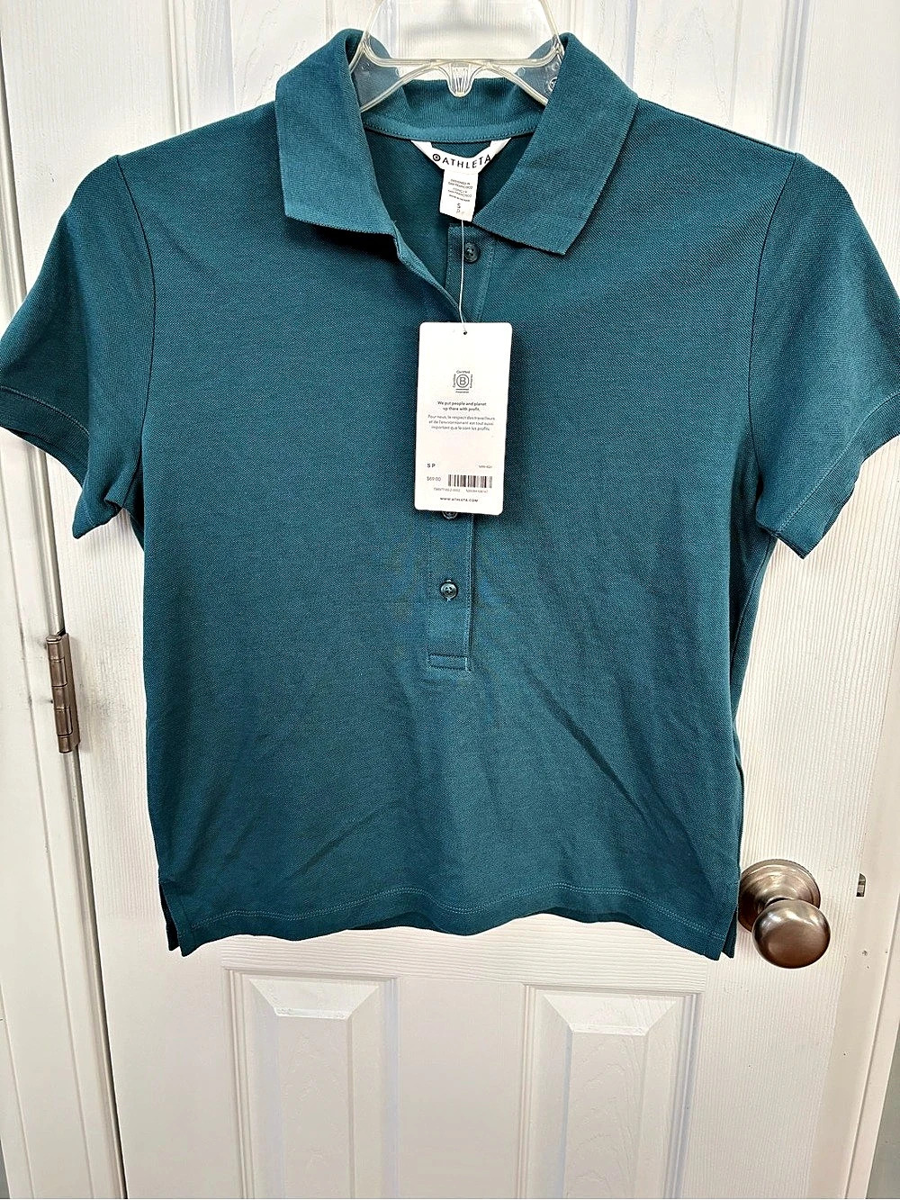 Athleta Pique Short Sleeve Polo Pique Polo in Blue Size SP *NWT*